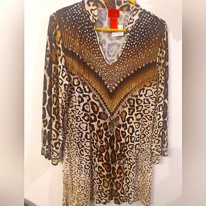 Animal print tunic/dress gold & silver beadwork NWT